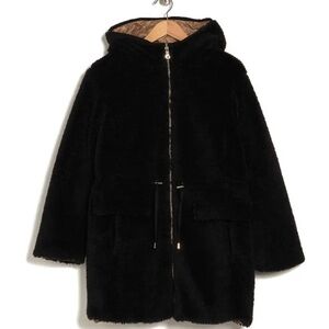 Kate Spade New York Reversible Faux Shearling Quilted Hooded Jacket Sz Med